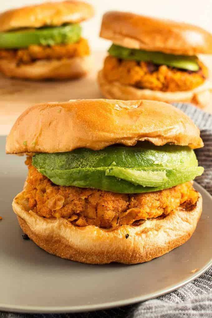 These Vegan Sweet Potato Garbanzo Bean Burgers are easy to make and great for summer parties. Or use a grill pan and make them year-round!
