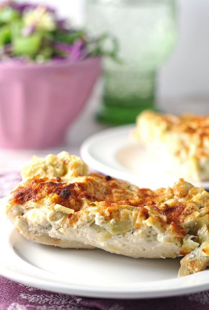 When chicken for dinner gets boring, make this Parmesan Artichoke Chicken dish! | honeyandbirch.com