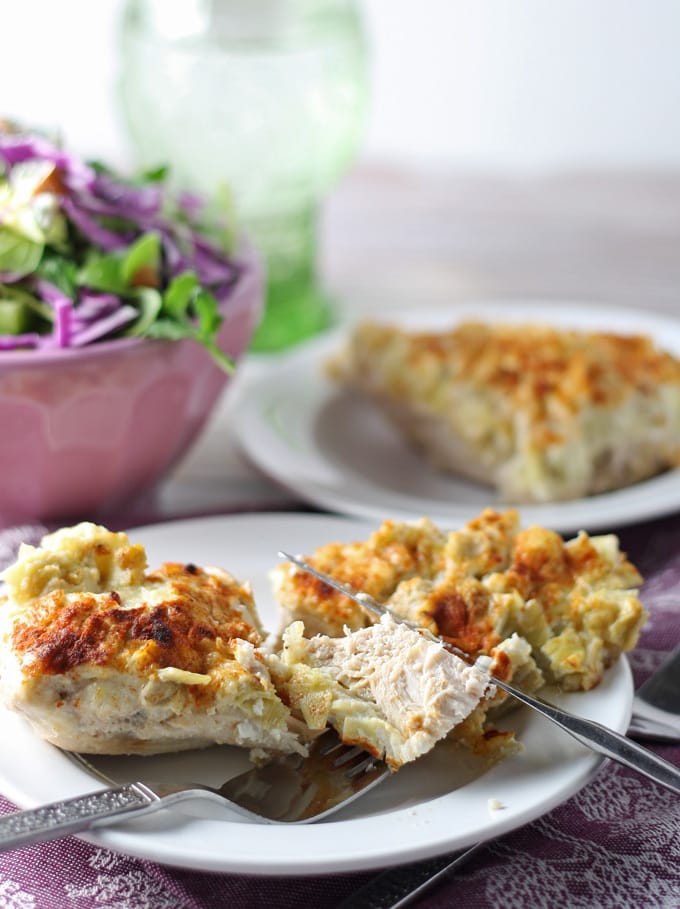 When chicken for dinner gets boring, make this Parmesan Artichoke Chicken dish! | honeyandbirch.com