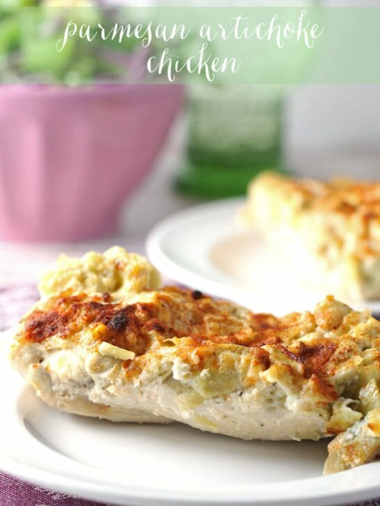 When chicken for dinner gets boring, make this Parmesan Artichoke Chicken dish! | honeyandbirch.com