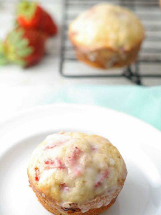 Springtime Strawberry Muffins - the blueberry muffin for strawberry lovers! | honeyandbirch.com