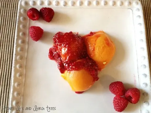 Vanilla and Honey Poached Apricots with Raspberry Syrup