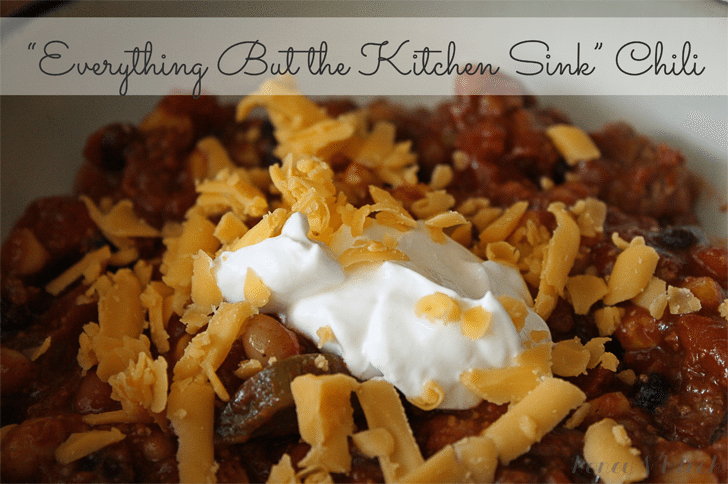 Everything but the kitchen sink chili is hearty! Full of meat and veggies, it's bound to become your favorite chili recipe.