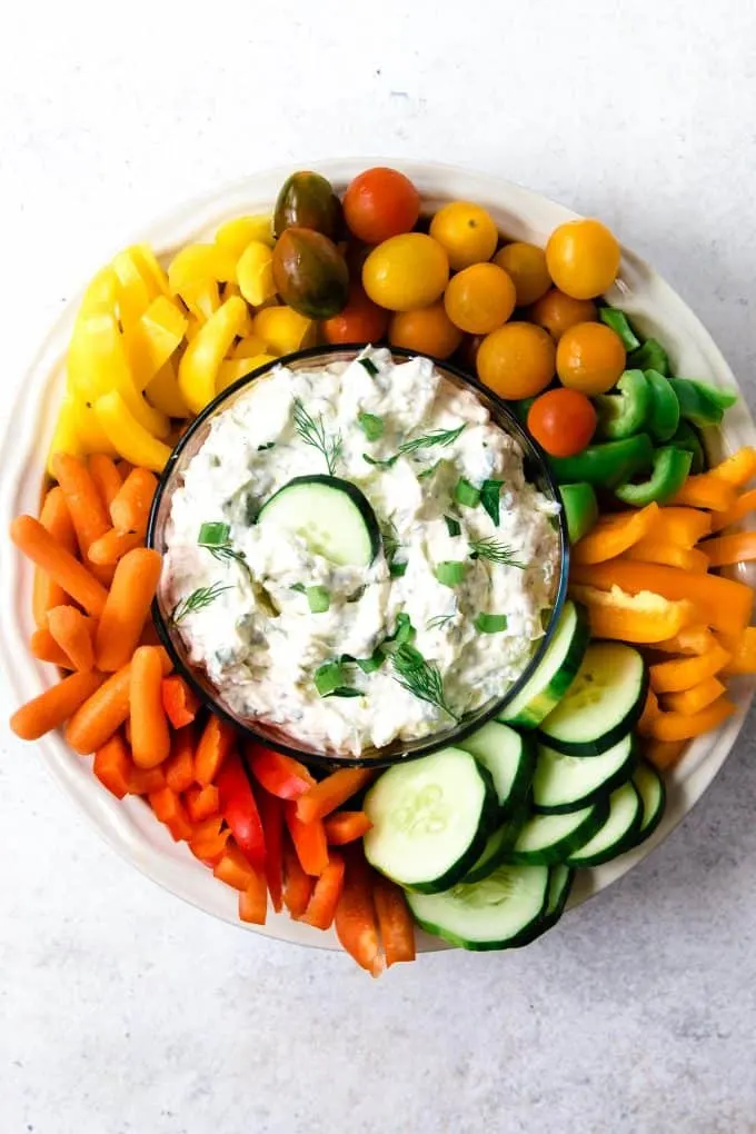 overhead photo of vegetable dip