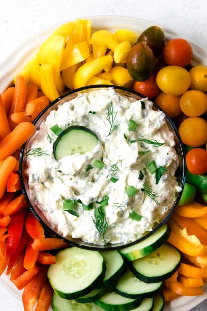 clear bowl of easy vegetable dip