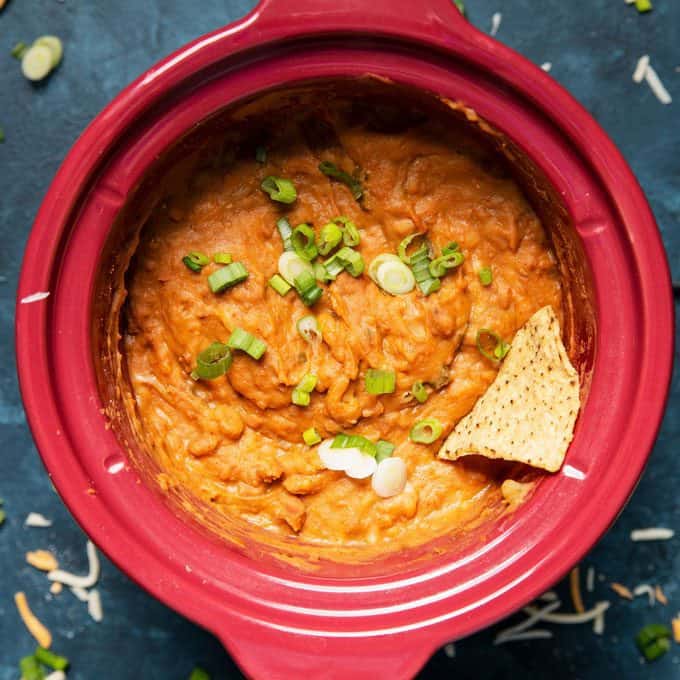 overhead photo of slow cooker bean dip