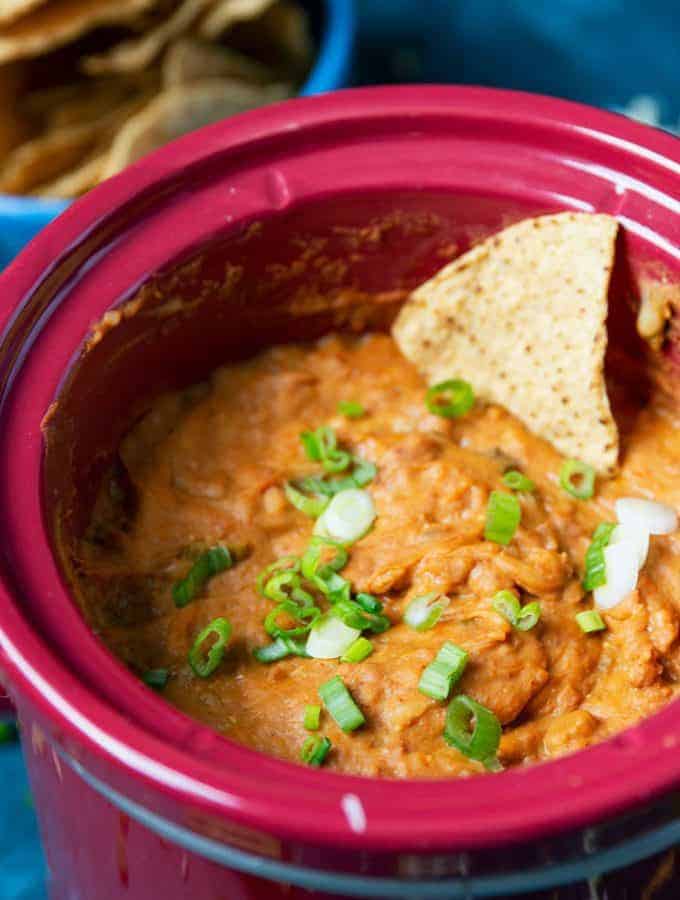 slow cooker bean dip with a chip