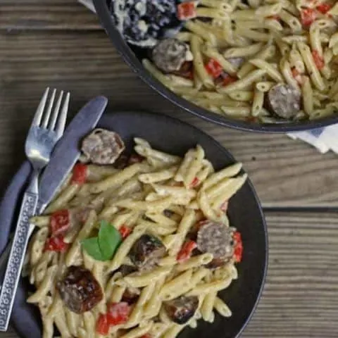 Brown Butter Alfredo with Roasted Red Peppers and Sausage
