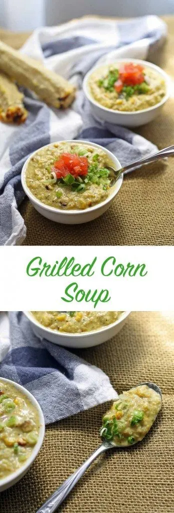 This vegetarian grilled corn soup is perfect for summer! Veggie based with tons of flavor and color! | honeyandbirch.com