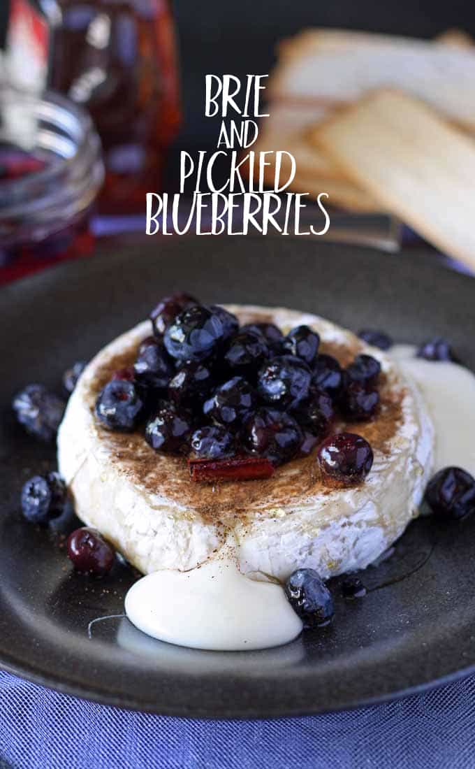 Brie and Pickled Blueberries - an easy appetizer perfect for dinner parties, book clubs and wine nights! #appetizer #bookclub #winenight #GNO