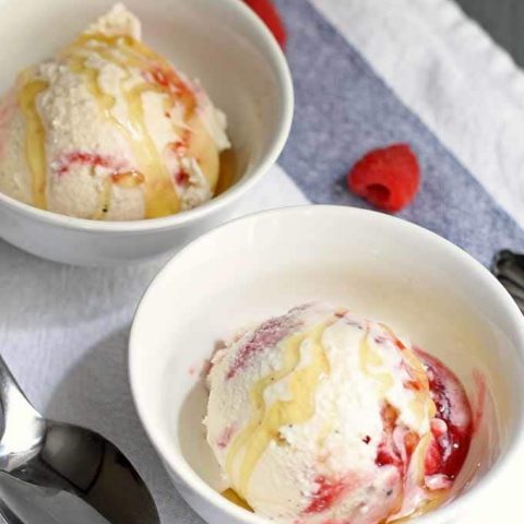 Honey Vanilla Bean Ice Cream with Raspberry Swirls
