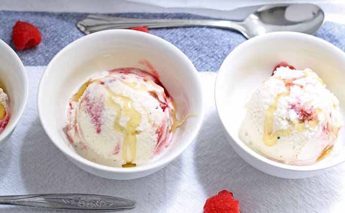 Before summer is over, try this Honey Vanilla Bean ice cream with Raspberry Swirls! #icecream #dessert #honey #raspberry #vanillabean | Honey and Birch