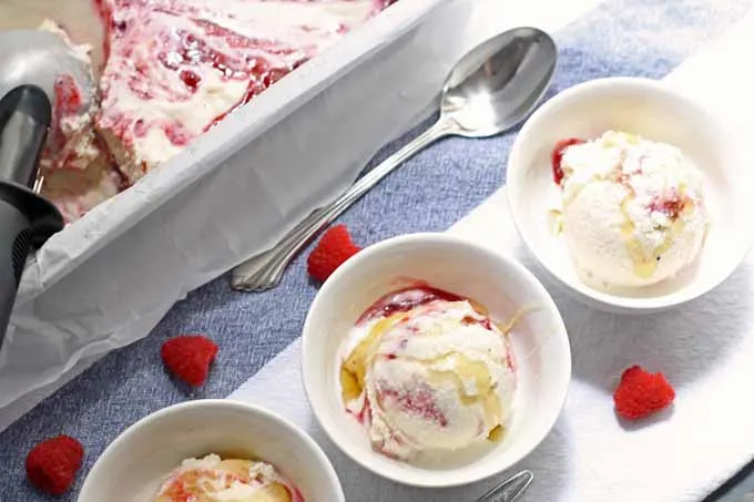 Before summer is over, try this Honey Vanilla Bean ice cream with Raspberry Swirls! #icecream #dessert #honey #raspberry #vanillabean | Honey and Birch