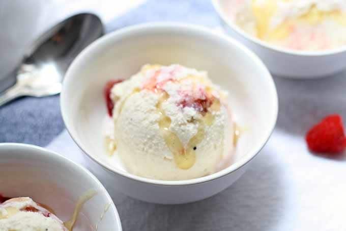 Before summer is over, try this Honey Vanilla Bean ice cream with Raspberry Swirls! #icecream #dessert #honey #raspberry #vanillabean | Honey and Birch