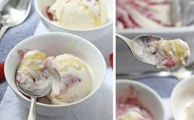 Before summer is over, try this Honey Vanilla Bean ice cream with Raspberry Swirls! #icecream #dessert #honey #raspberry #vanillabean | Honey and Birch