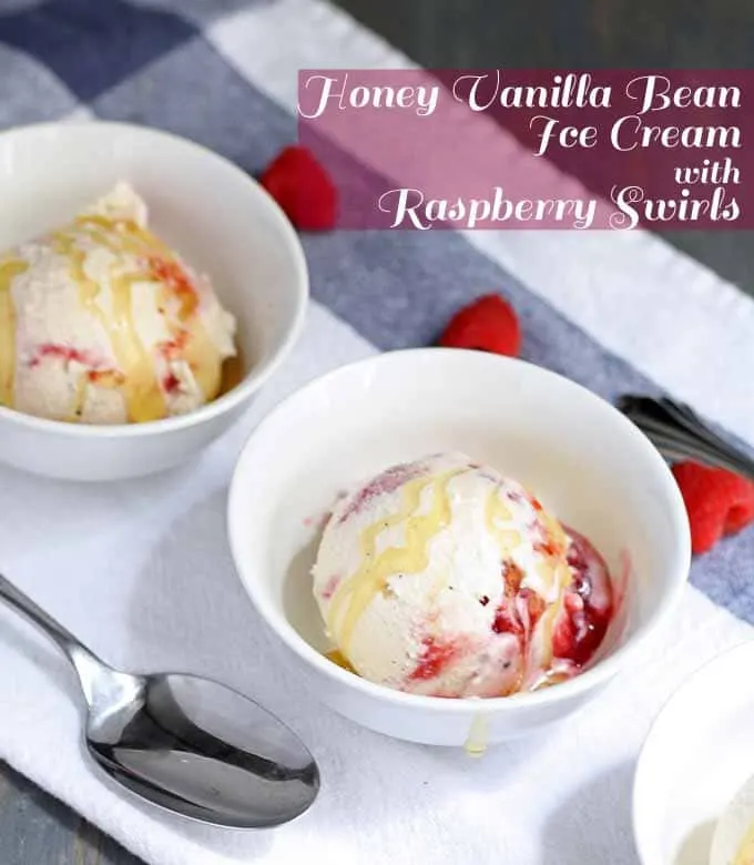 Before summer is over, try this Honey Vanilla Bean ice cream with Raspberry Swirls! #icecream #dessert #honey #raspberry #vanillabean | Honey and Birch