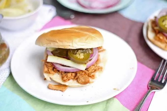 Slow Cooker BBQ Pulled Chicken Sandwiches | Honey and Birch #slowcooker #dinner #sandwiches