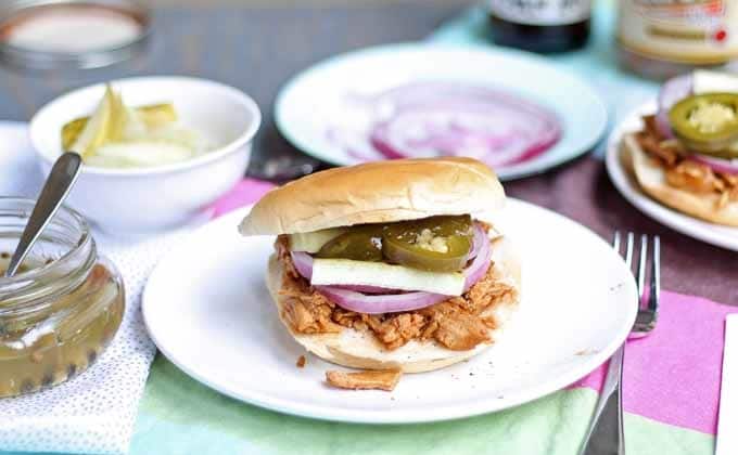 Slow Cooker BBQ Pulled Chicken Sandwiches | Honey and Birch #slowcooker #dinner #sandwiches