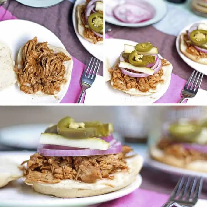 Slow Cooker BBQ Pulled Chicken Sandwiches | Honey and Birch #slowcooker #dinner #sandwiches