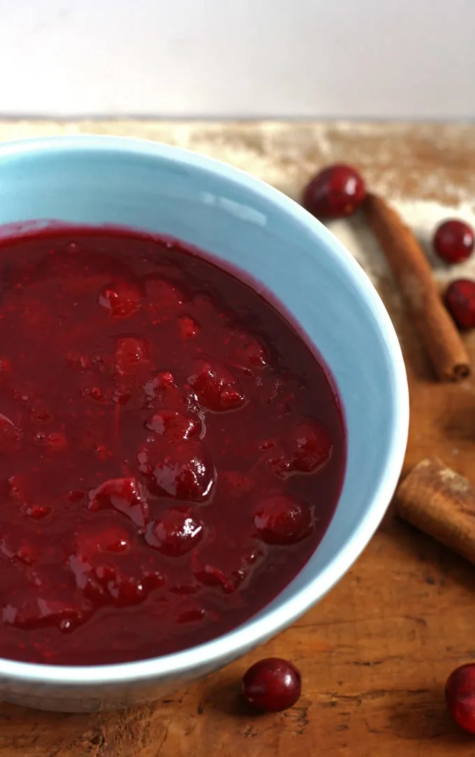 Maple Bourbon Cranberry Sauce | www.honeyandbirch.com | #thanksgiving