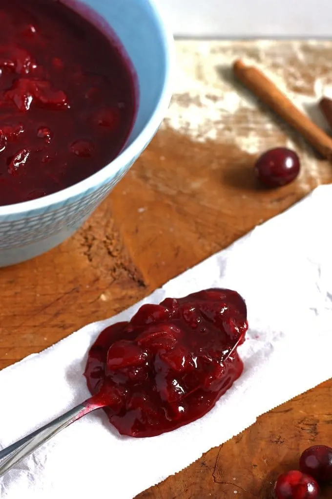 Maple Bourbon Cranberry Sauce | www.honeyandbirch.com | #thanksgiving