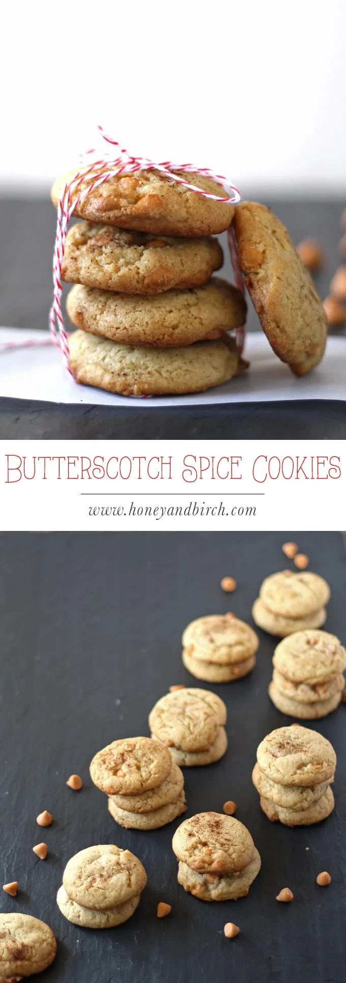 Butterscotch Spice Cookies are perfect for cookie swaps and holiday gatherings! The ginger and cinnamon are perfect with the butterscotch chips. | www.honeyandbirch.com | #christmascookies