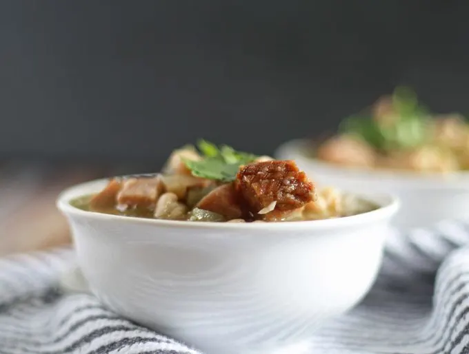 Great way to use up leftover Christmas ham! Ham and White Bean Soup | www.honeyandbirch.com #leftovers