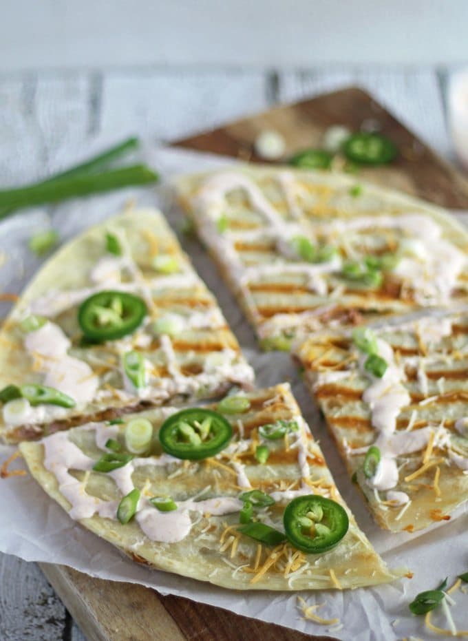 Great way to use up leftover Christmas ham! Ham, Jalapeno and Green Onion Quesadilla | www.honeyandbirch.com | #leftovers