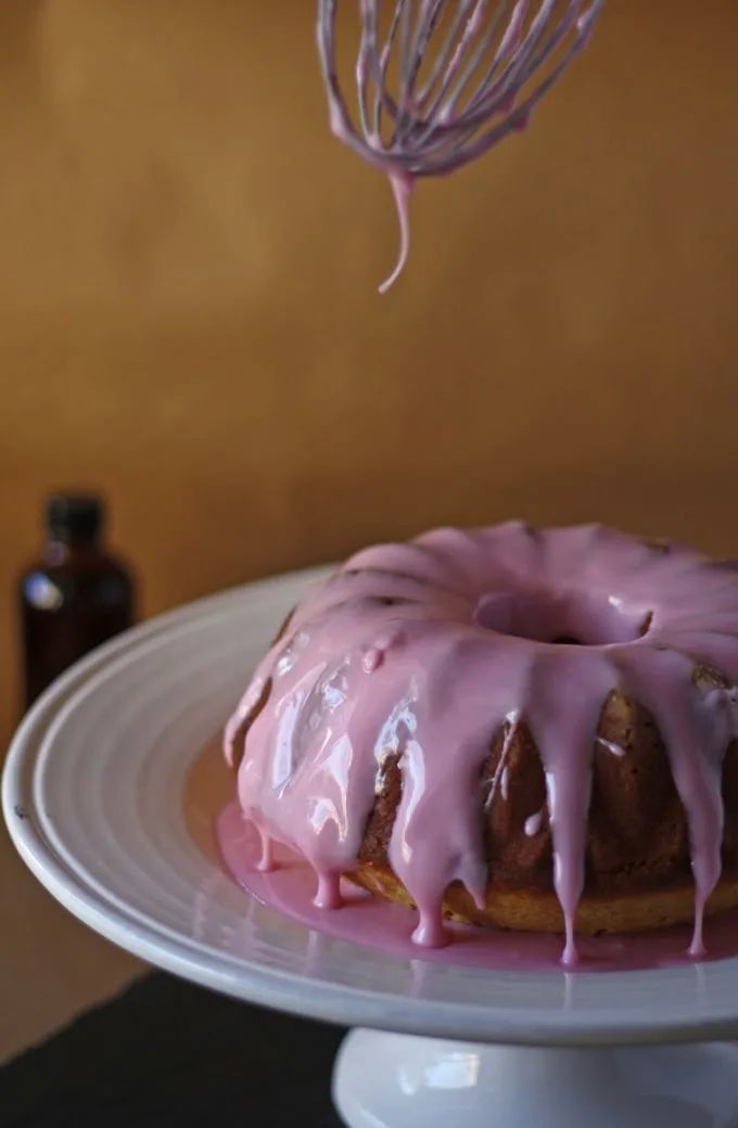 Vanilla Bean Bundt Cake with Pomegranate Glaze | www.honeyandbirch.com