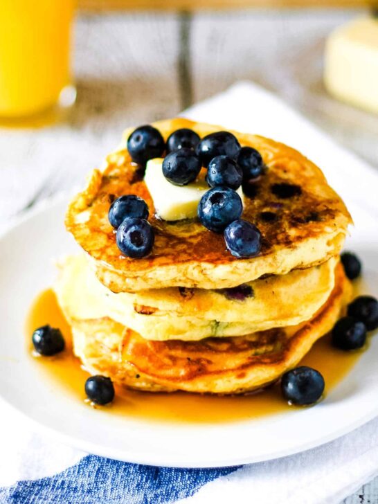 stack of blueberry orange pancakes