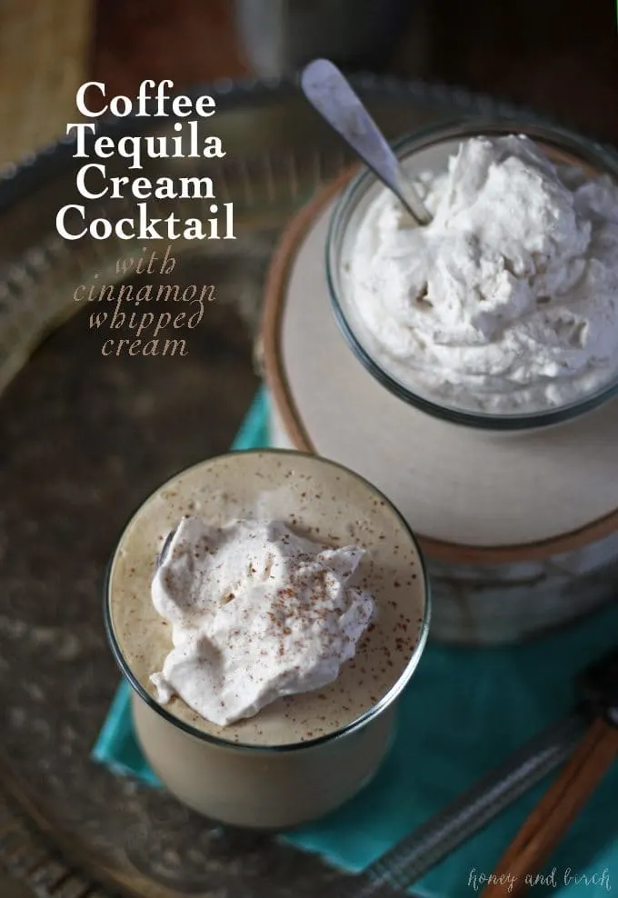 Coffee Tequila Cream Cocktail with Cinnamon Whipped Cream | www.honeyandbirch.com #drinks