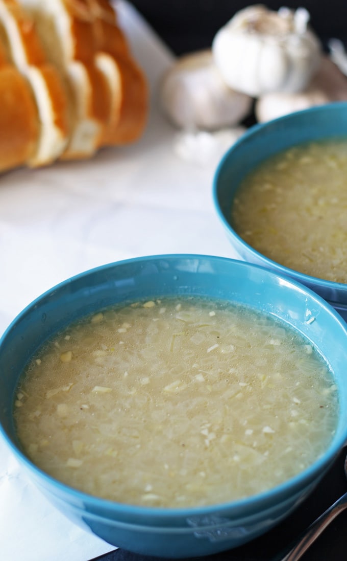 This garlic soup recipe is easy to make and perfect for fighting colds. It is aromatic, simple and healing! An everyday soup made from pantry staples.