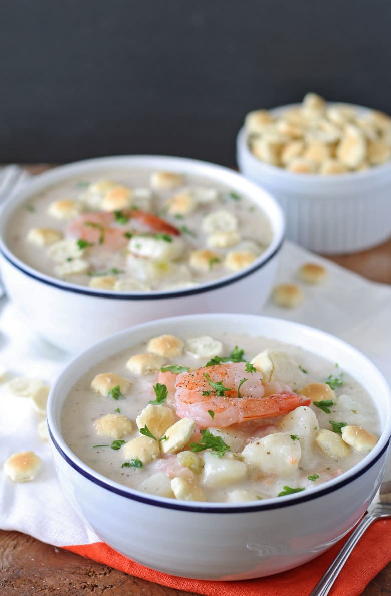 2 bowls of potato shrimp chowder