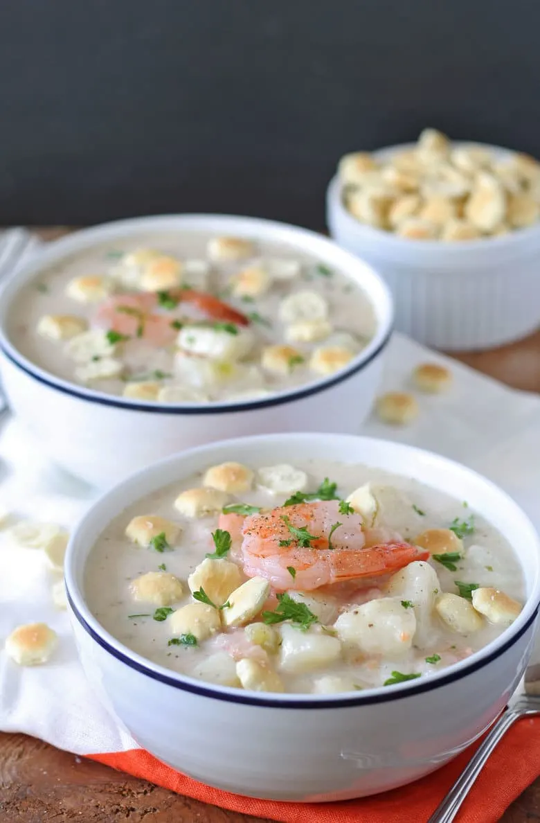 2 bowls of potato shrimp chowder