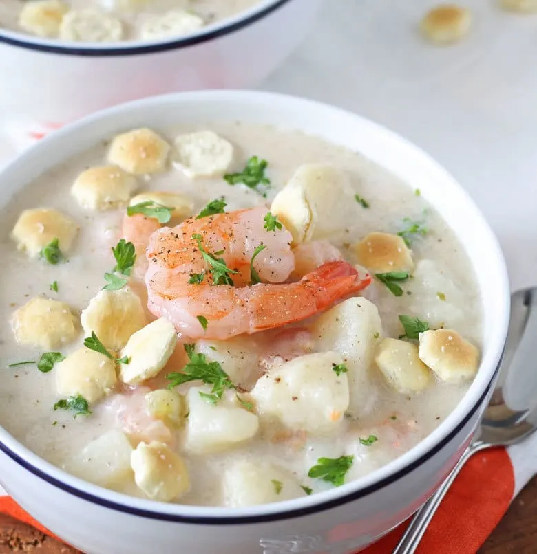 one bowl of potato shrimp chowder