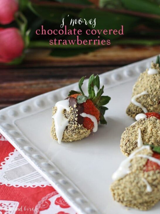 S'mores Chocolate Covered Strawberries | www.honeyandbirch.com | @driscollsberry #ValentinesDay #spon