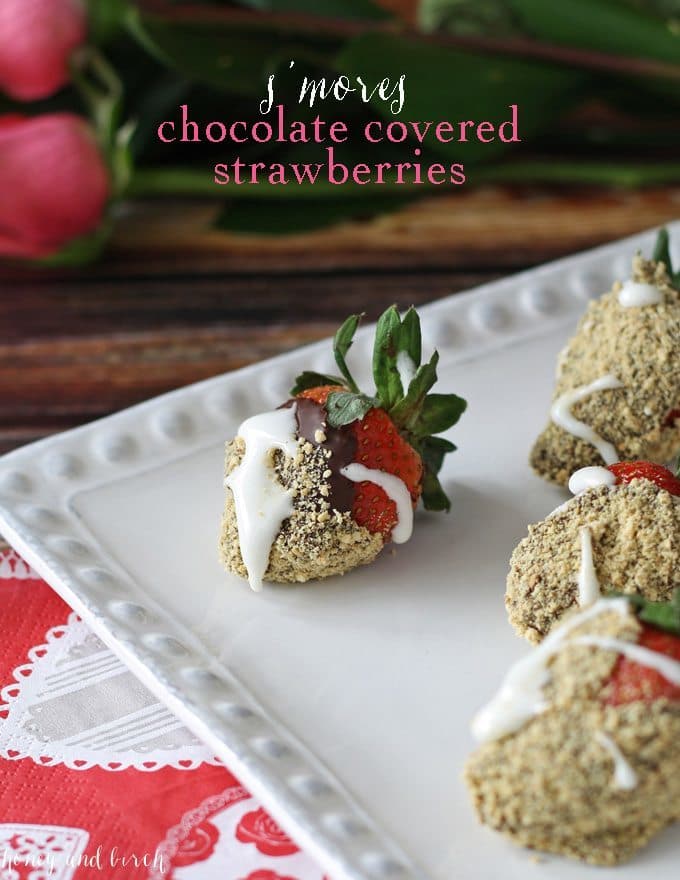 S'mores Chocolate Covered Strawberries | www.honeyandbirch.com | @driscollsberry #ValentinesDay #spon