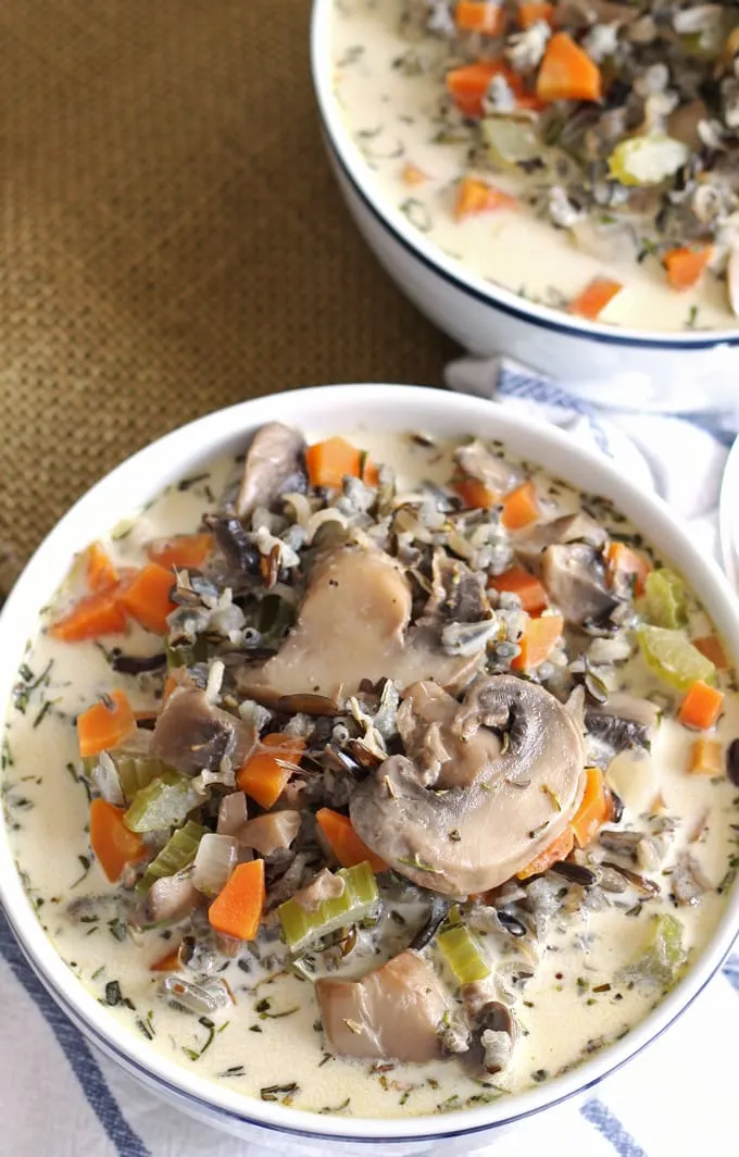 photo of cream of mushroom wild rice soup