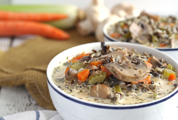bowl of mushroom wild rice soup