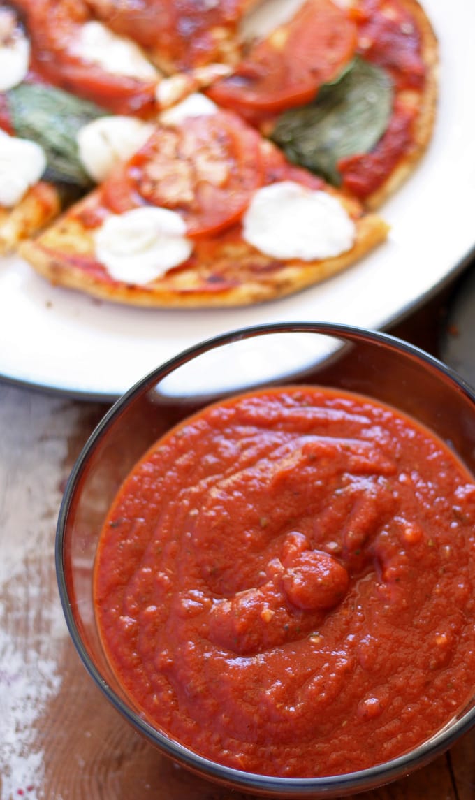 homemade pizza sauce and a pita pizza