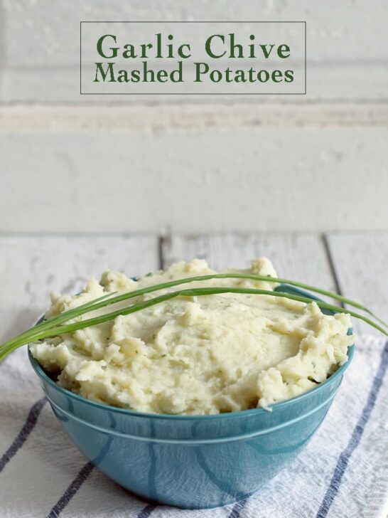 Garlic Chive Mashed Potatoes | www.honeyandbirch.com #sidedish