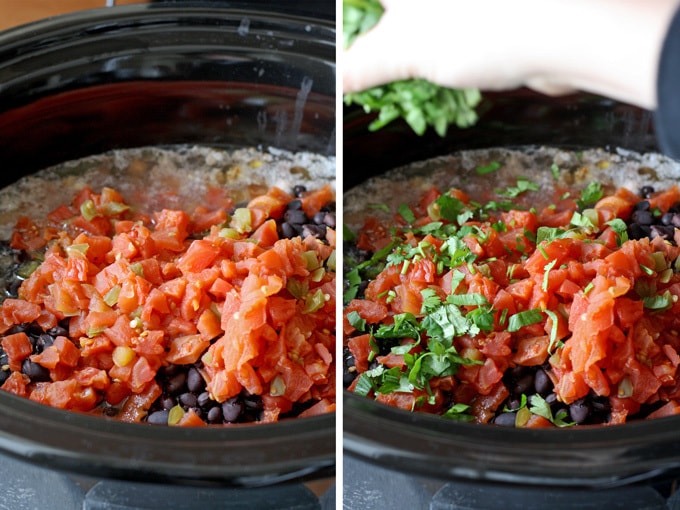 Slow Cooker Fiesta Chicken is crowd friendly and perfect for parties! Or, throw it in the crockpot in the morning and on the family dinner table at night. | honeyandbirch.com