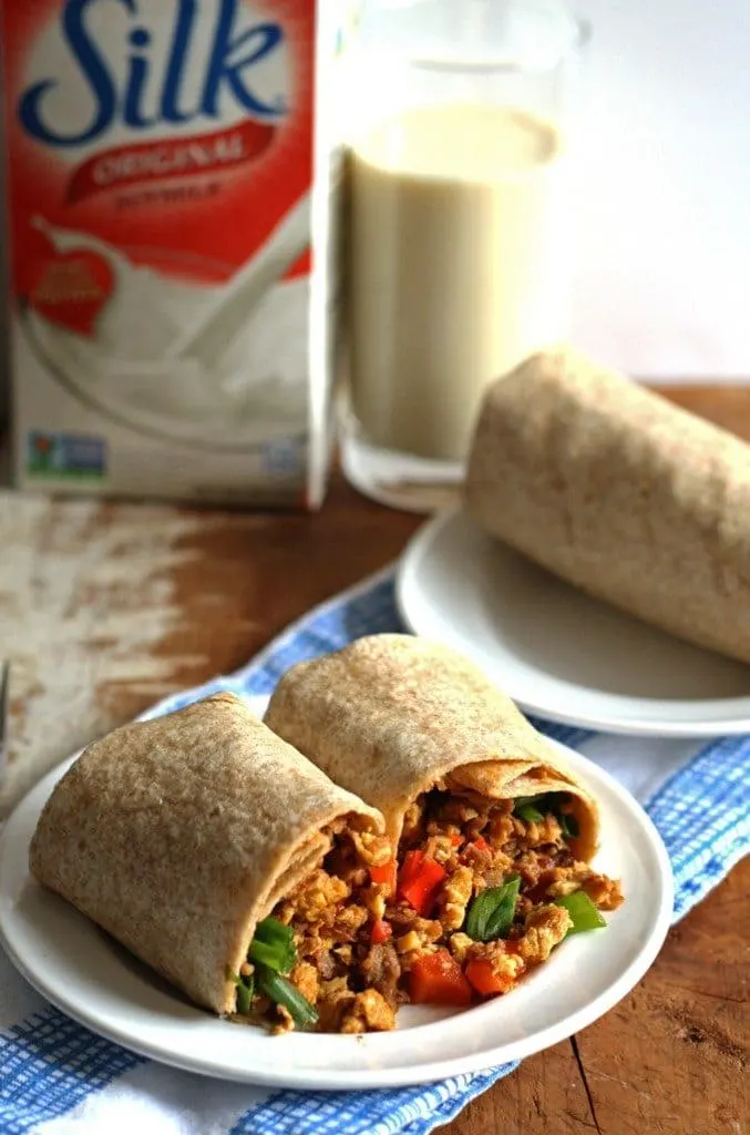 Egg Soy Meat Breakfast Burrito #soyswaps | honeyandbirch.com #sp