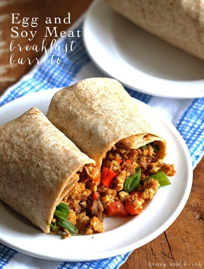 Egg Soy Meat Breakfast Burrito #soyswaps | honeyandbirch.com #sp