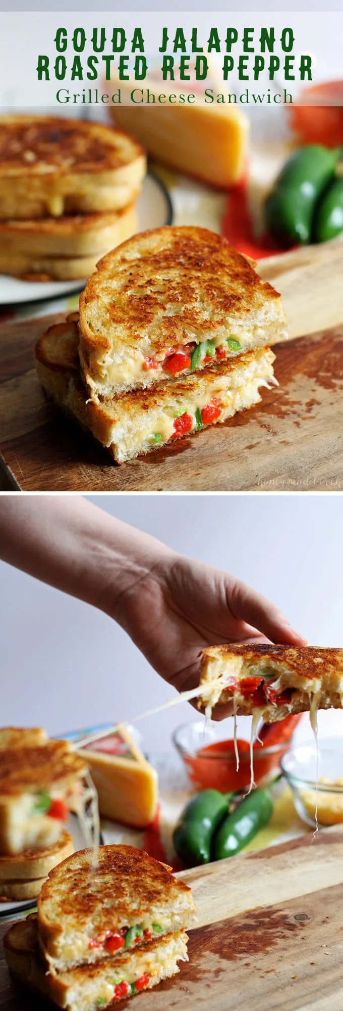 Gouda Jalapeno Roasted Red Pepper Grilled Cheese Sandwich | honeyandbirch.com