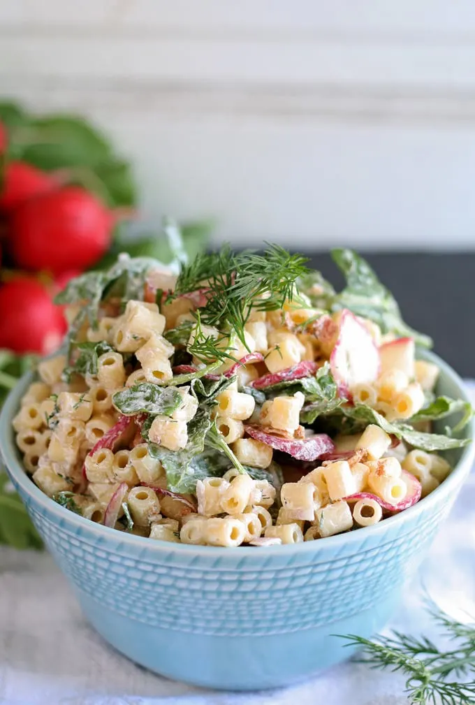 Spring Pasta Salad with Radishes and Arugula | honeyandbirch.com