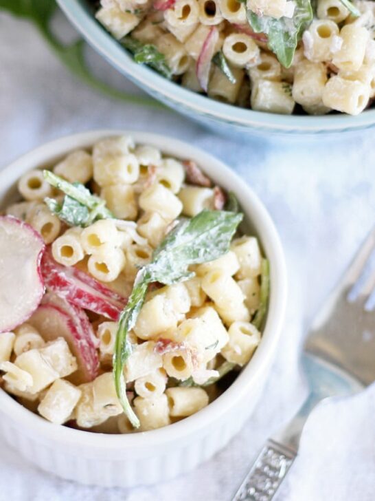 Spring Pasta Salad with Radishes and Arugula | honeyandbirch.com