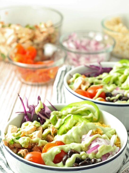 Leftover Chicken Burrito Bowls | honeyandbirch.com