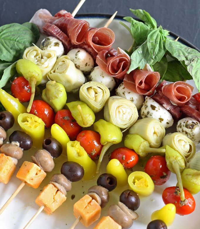 Antipasto Skewers #beattheheat #mezzetta #appetizer