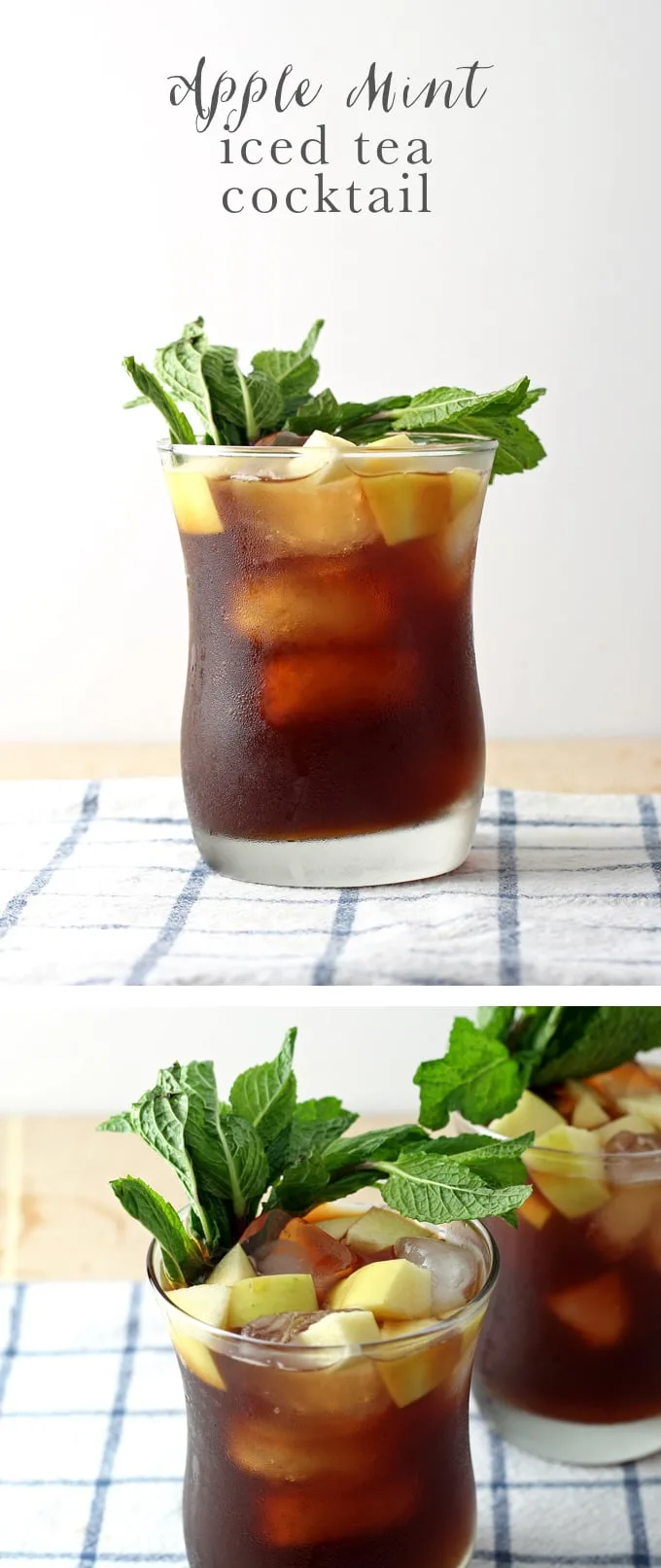 This apple mint iced tea cocktail is delicious, refreshing and perfect for the summer! Make one today to celebrate National Iced Tea Month. | honeyandbirch.com